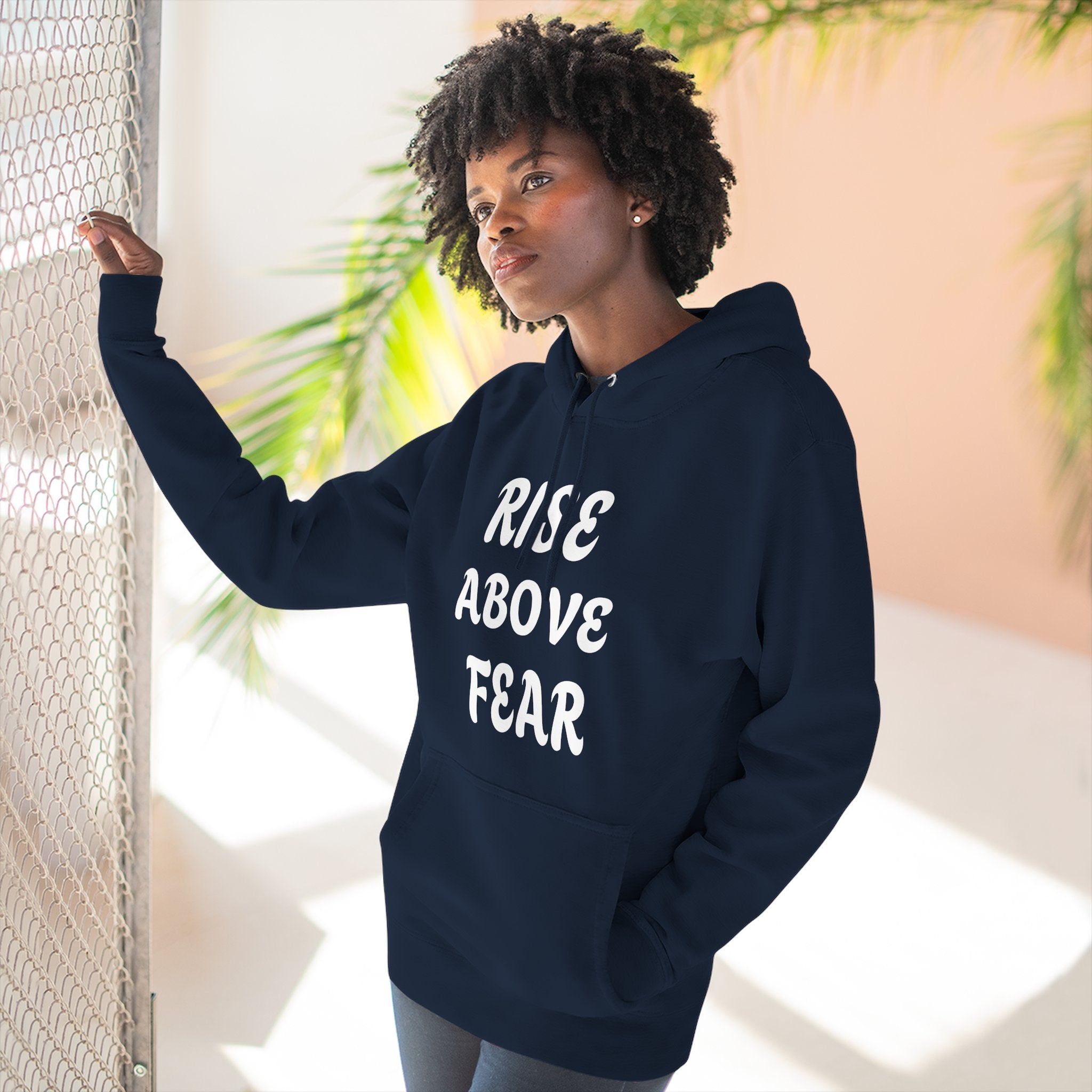Rise Above Fear Fleece Hoodie — Lightweight White Pullover