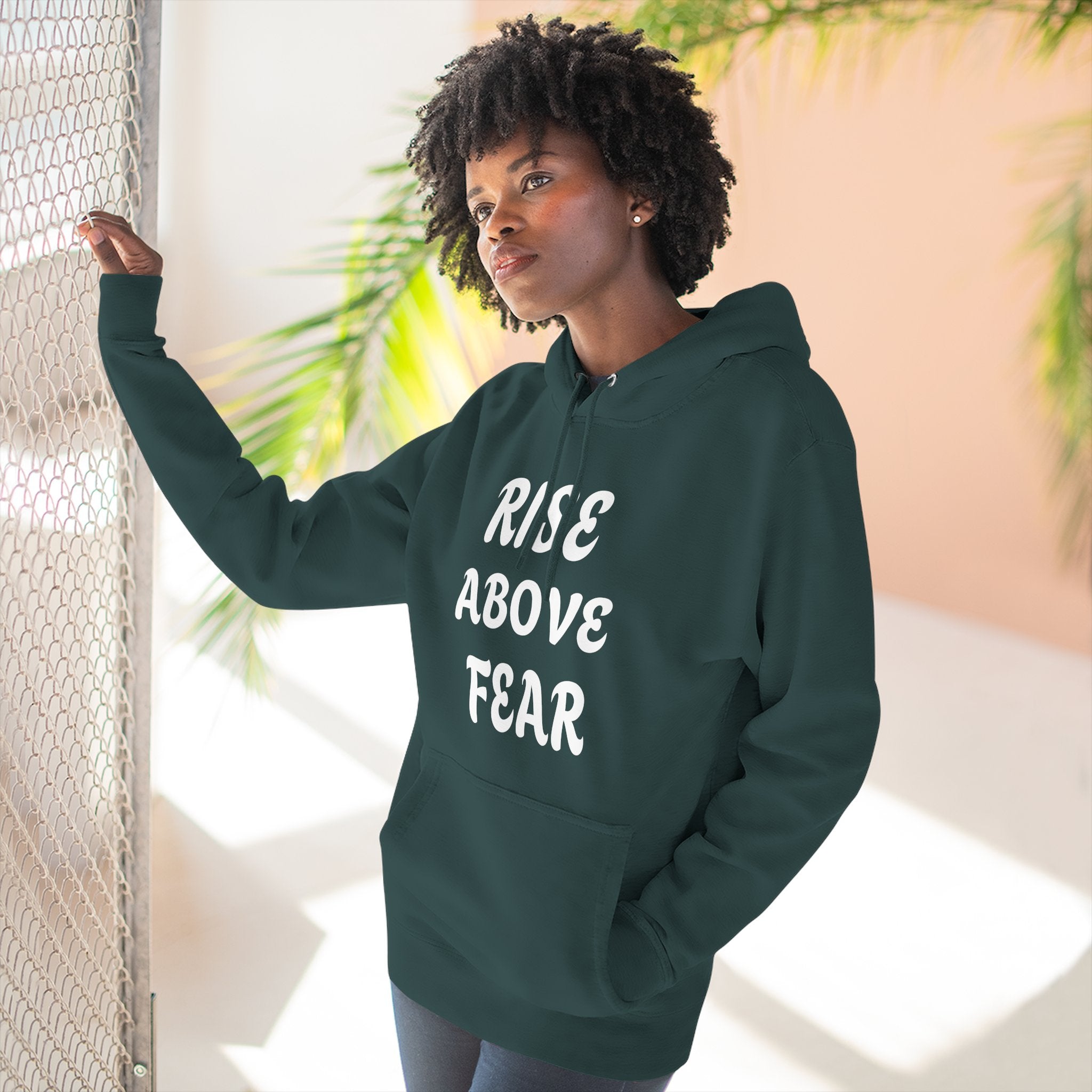 Rise Above Fear Fleece Hoodie — Lightweight White Pullover